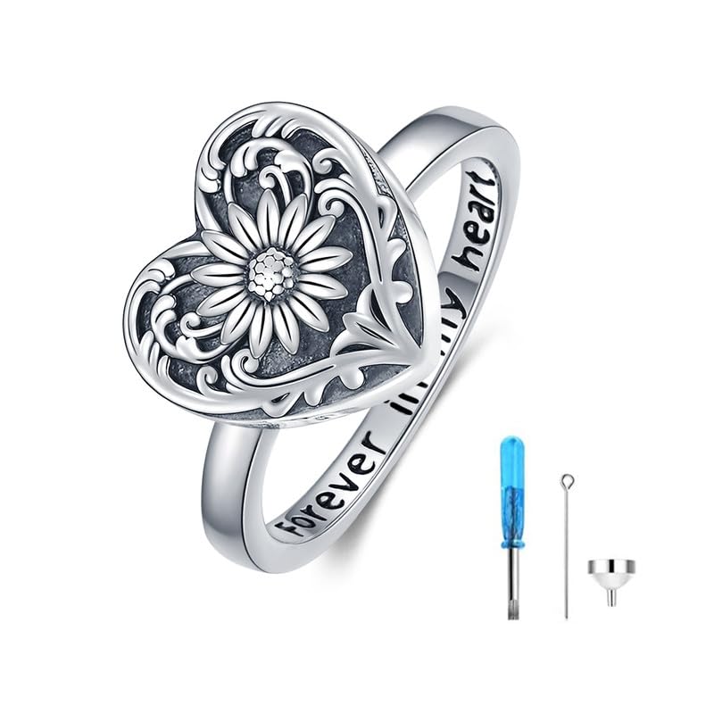 Médaillon urne tournesol en argent pour cendres, bijou commémoratif