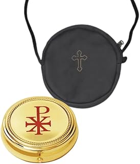 Gold Tone Chi Rho Catholic PYX with Round Drawstring Burse for Eucharist I PYX con Bolsa sinovial para Communion