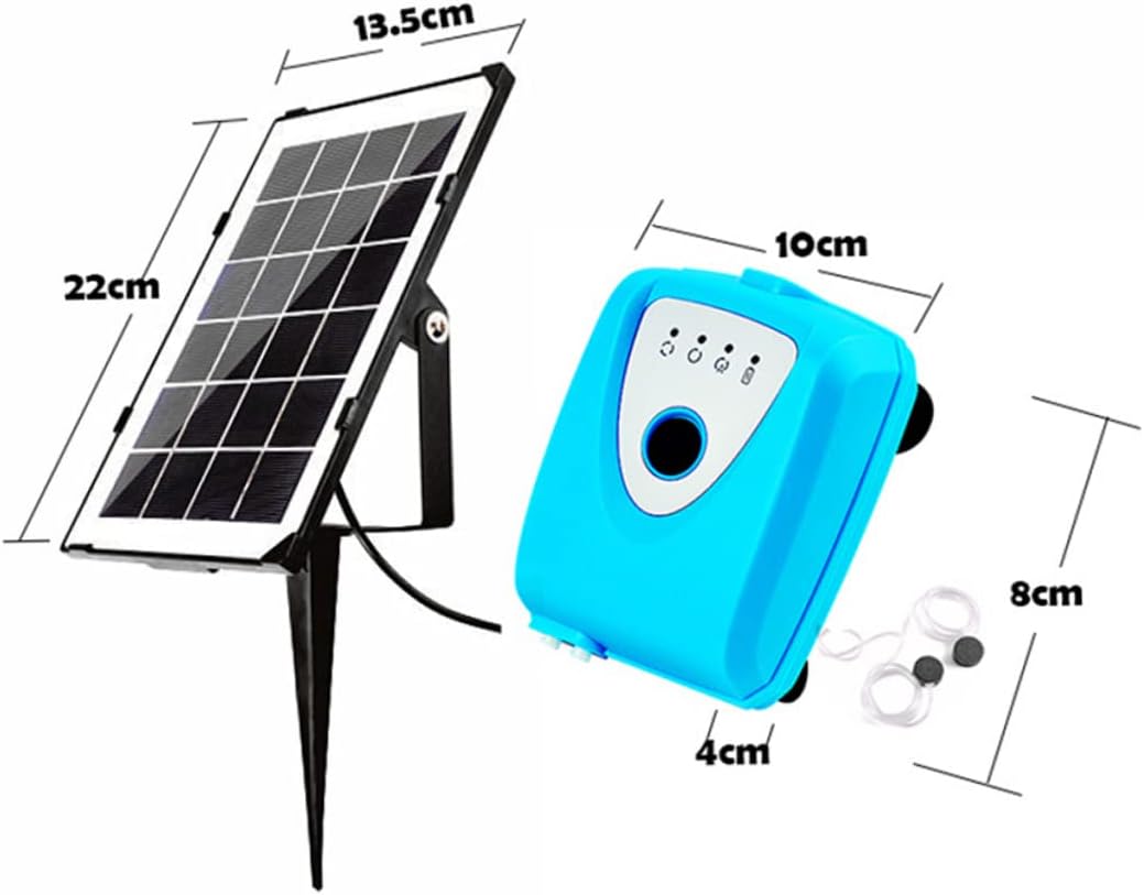Kisangel Solar Powered Dual Oxygen Pump for Fish Tank Rechargeable Low Noise Aquarium Air Pump for Aquariums