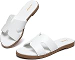Women's Flat Sandals Fashion Ladies Slide Sandals Comfortable Slip On Leather Slippers for Casual Dressy Summer
