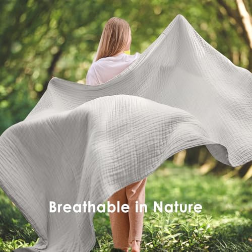 Image of EMME Muslin Blankets for Adults Throw Blanket for Couch Breathable Gauze Soft Lightweight Airy Light Grey Throw 50 inch x 60 inch