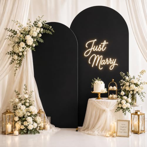 Image of 2 Pack Arch Backdrop Stand and Cover Set (7.2FT /6FT), Balloon Arch Stand | Metal Background Arch Stand, Backdrop Arch Frame, Wedding Arch for Backdrop (Black Cover)