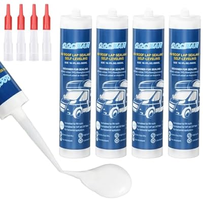 Gociean 2025 Version RV Roof Sealant 4 Pack, Self-Leveling Lap Sealant White, Camper Caulk for RV Roofing, Maintenance, Repair