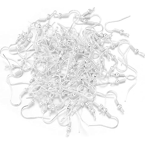 Linsoir Beads Iron Wire Earring Hooks with Large Loop Turned 90 Degree Silver Plated Pack of 200 pcs Cover