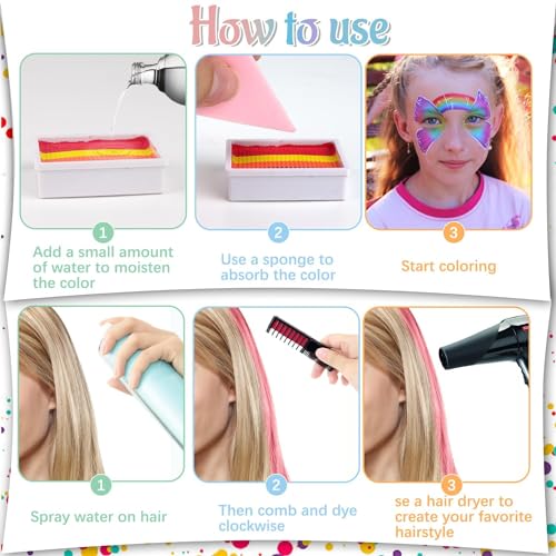 Image of BRAINLE Kids Face and Body Paint Kit: Water-Based, Non-Toxic, 20-Color Oil Palette with 3 Glitters, 2 Hair Chalk Combs, 2 Paint Brushes, 32 Stencils, Tattoo for Parties, Facepaint, Halloween Makeup