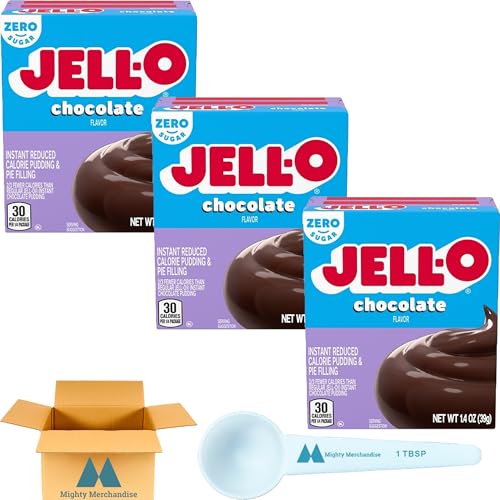 Jell-O Sugar Free Chocolate Instant Pudding & Pie Filling Mix - 1.4 oz Boxes (Pack of 3) - With Mighty Merchandise Measuring Spoon