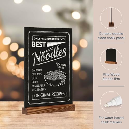 EUROPEL Kreidetafel Tischaufsteller, A5, Hochformat, Sockel aus Kiefernholz mit natürlichem Finish, doppelseitig, für wasserbasierte Marker, für Restaurants, Hotels, Konferenzen, Festivals