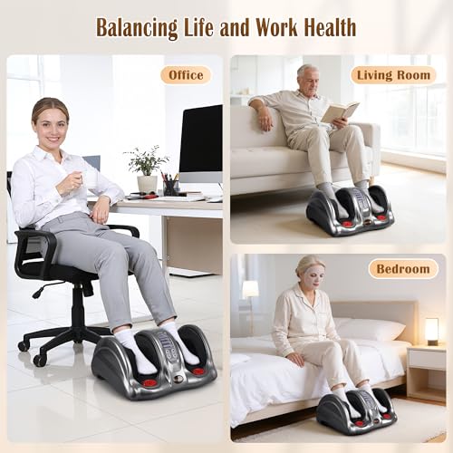 Image of Foot Massager with Heat, Shiatsu Foot Massager for Circulation and Pain Relief and Heat Therapy, Ankle, Calves and Feet Massage with Deep Kneading Rolling, Gifts for Women Men Mother Father, GREY