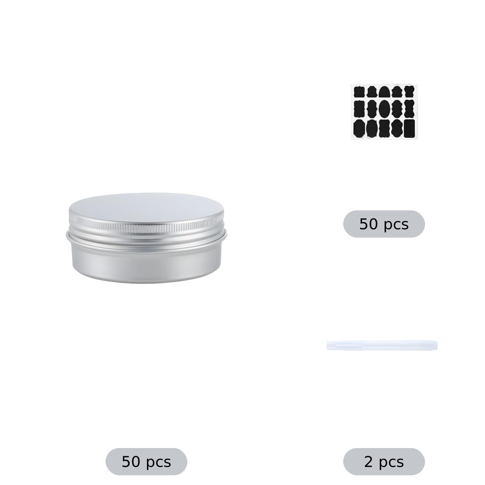 50 szt. małych puszek aluminiowych, okrągłe metalowe puszki 60 ml, pojemnik aluminiowy z zakrętką, do świec DIY, do balsamów, maści, przypraw, liści herbaty, pereł