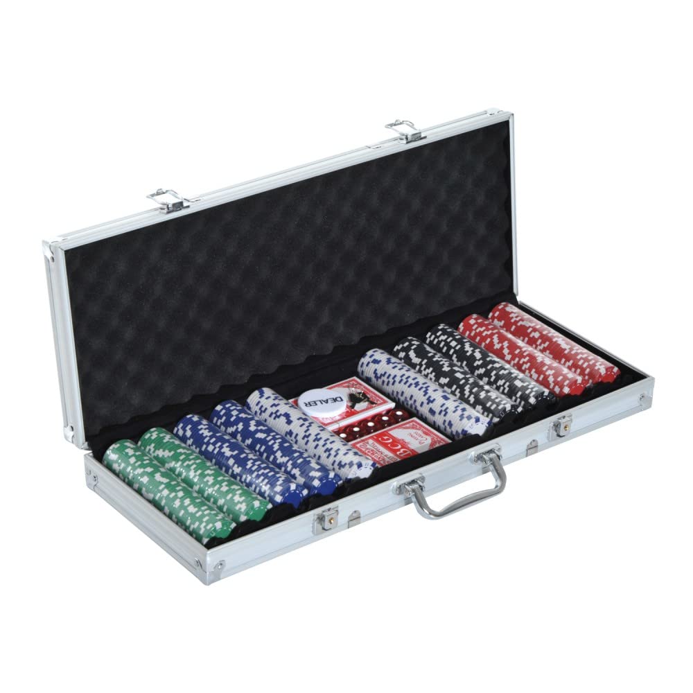 Mediawave Store - Set Per Poker Professionale 500 Fiches Con Valigetta E 2 Mazzi Di Carte, Gioco da Tavolo, Carte, Chips, Dealer, Divertimento, Giochi di Società, Kit da Gioco