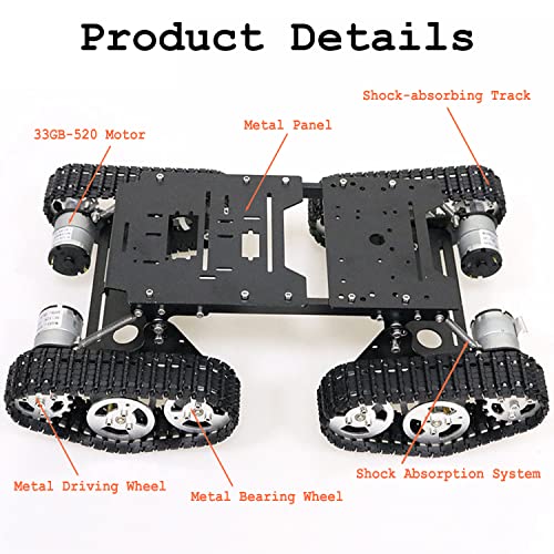 Professional Metal Shock Absorption Robot Tank Car Chassis with DC Encoder Motor, Smart Remote Control Tracked Crawler DIY Robotics Platform with Damping System for Arduino/Raspberry Pie/MicroBit - Thumbnail 3