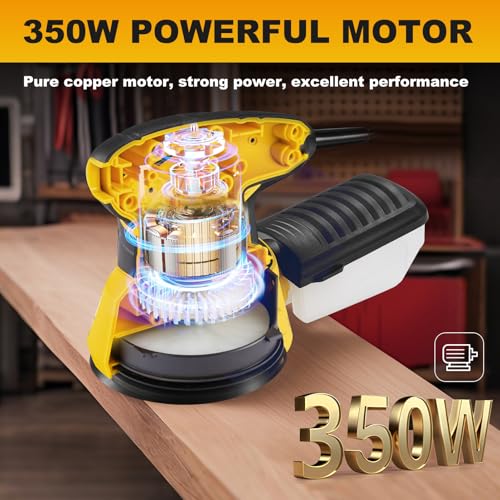 Enventor Electric Orbital Sander, 350W 6000-13000RPM Random Orbital Sander, 6 Variable Speeds, with Dust Collection Box - Image 2