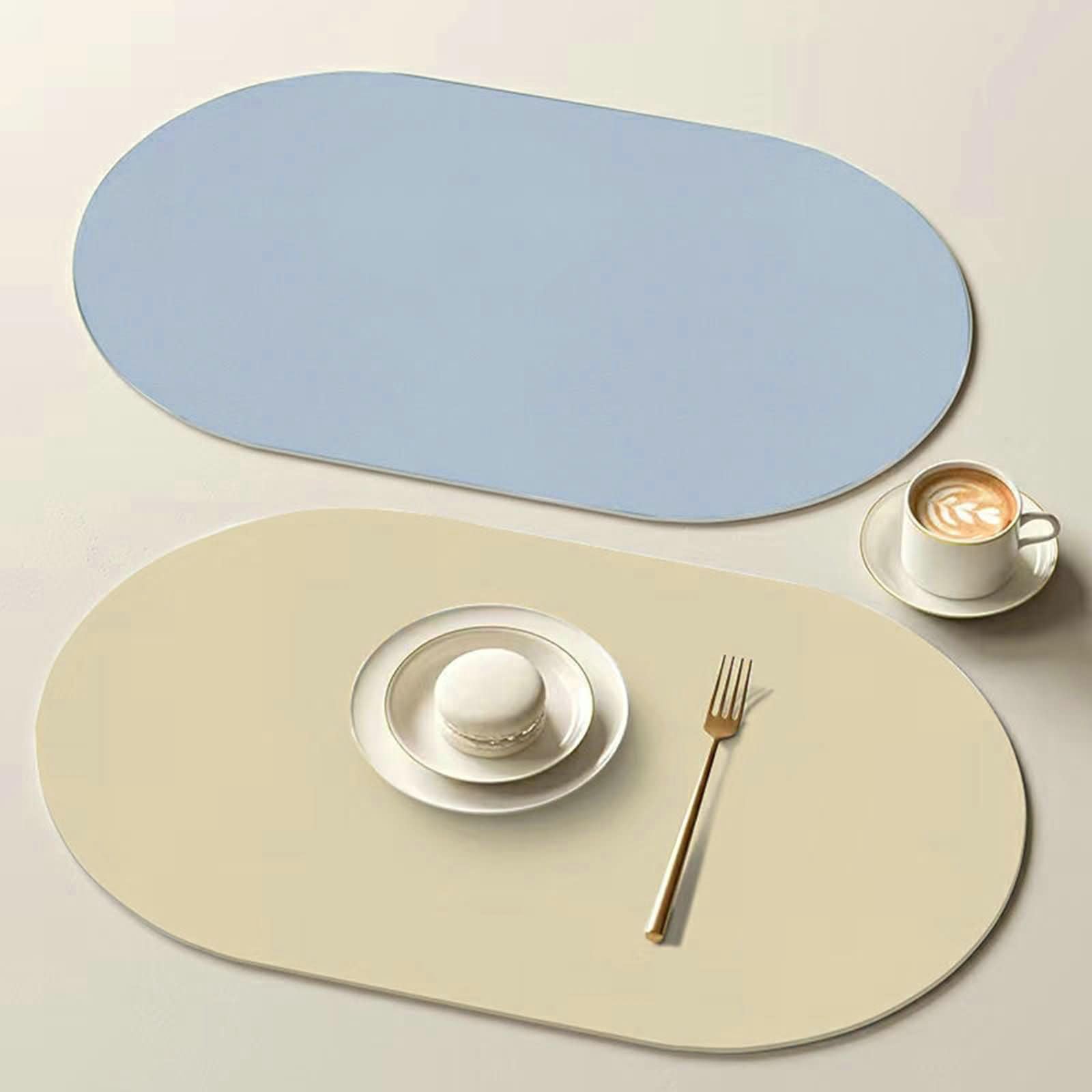 Mantel Individual 8 PCS, 30 x 45 CM Azul Claro Salva Manteles Individual Cuero PU, Oval con Color Sólido