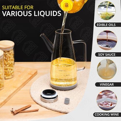 Image of ABOUT SPACE Glass Oil Dispenser 750 ml with Stainless Steel Cap, Silicone Base, Measurement, Drip-proof Hawk with Dust Cap, Leak-proof Oil Bottle for Kitchen, Upto 300F Easy to Refill Oil Container
