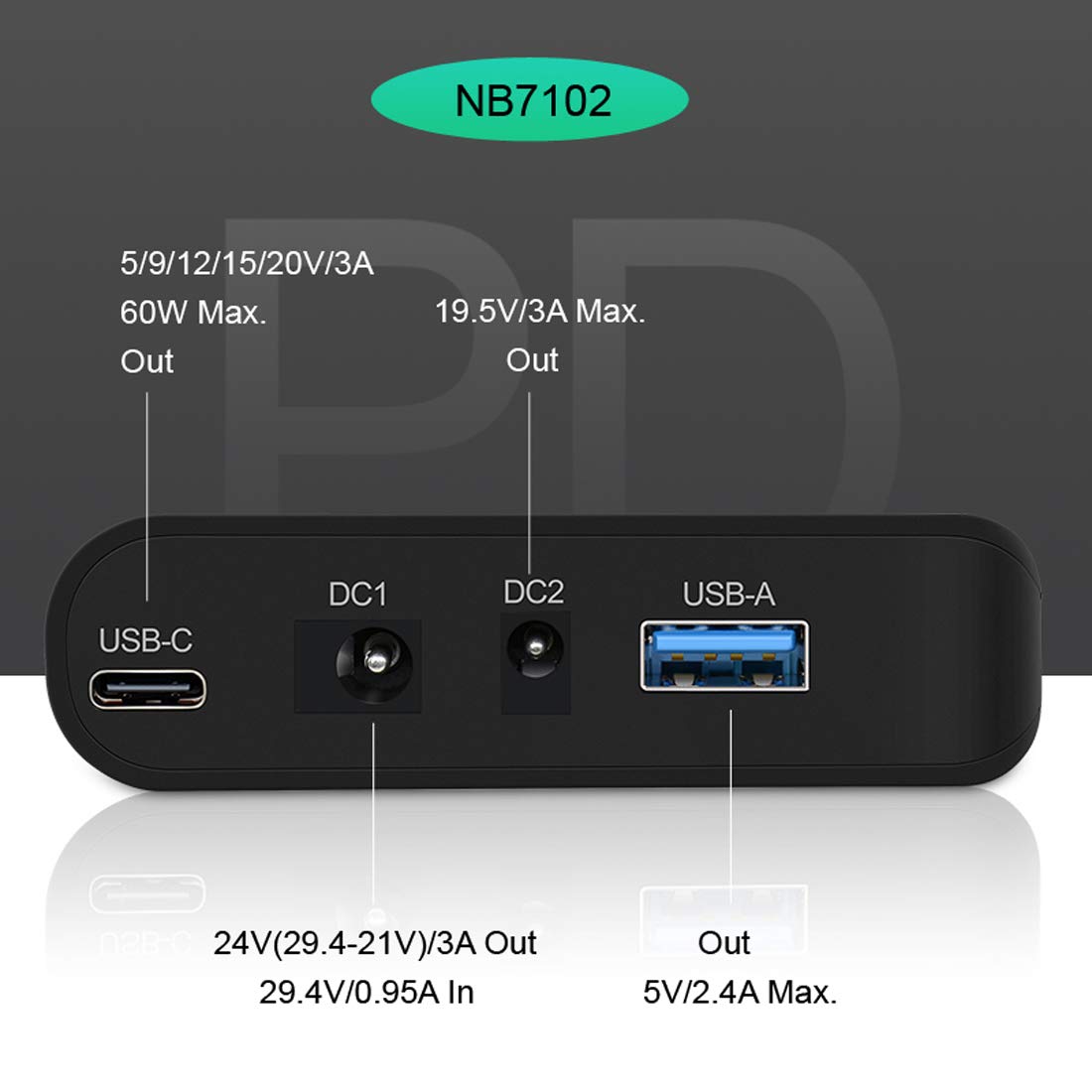 TalentCell Lithium-Ionen-Akku-Pack NB7102, wiederaufladbar, 17500 mAh, 64.75 Wh, Li-Ion-Powerbank mit DC 24/19/5 V und USB-C 5/9/12/15/20 V Ausgang für Laptop, Notebook, Kamera und mehr, Schwarz