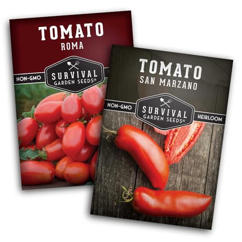 Paste Tomato Seeds for Planting – 2 Variety Pack with Roma & San Marzano, Heirloom Non-GMO Tomatoes for Sauce, Canning, and Cooking – Survival Garden Seeds