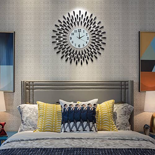 Fmtad Large Wall Clock Non-Ticking Silent Modern Metal Big Clocks Decorative Wall Clocks For Living Room Dining Room Bedroom Decor, Dia 28 Inch Black #TOP2