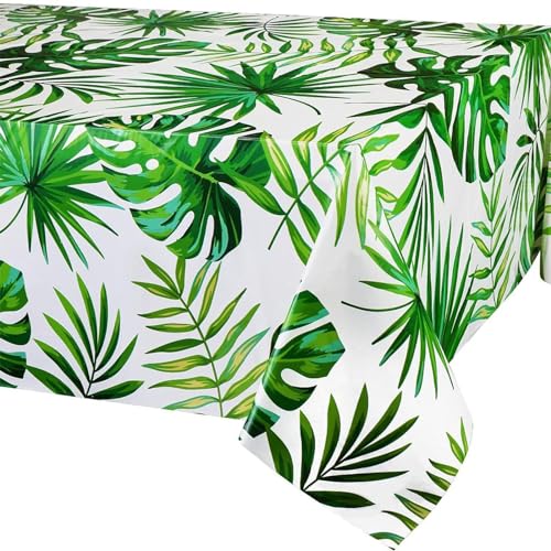 Hawaiian Luau Outdoor Table Cloth - 137*274cm Waterproof Tablecloths Rectangular Tropical Palm Leaves Wipeable Plastic Table Cover Disposable Tablecloths for Outdoor Indoor Picnic Party Decorations