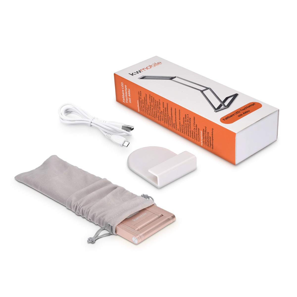 Kwmobile Lampe Bureau LED Pliable 360° - Lampe Chevet Rechargeable Sans Fil Avec Variateur, Pour Lecture Travail Éclairage Nuit