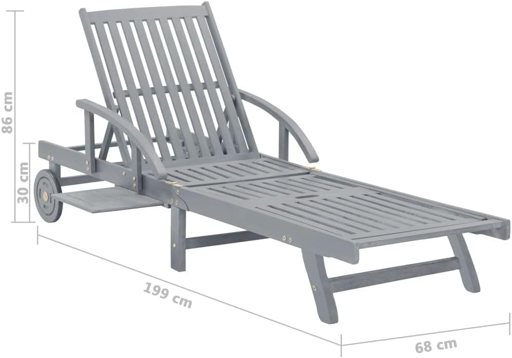 Patio Sun Lounger Gray,Outdoor Chaise Lounge,Patio Lounge Chair,Beach Sunbathing Chair,Camping Chair,Portable Loungers,Adjustable Backrest and Footrest,for Patios,Pools,Camping,Solid Acacia Wood