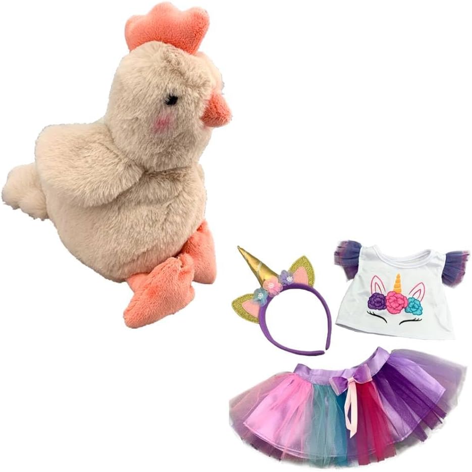 Chickita The Chicken with Unicorn Fantasy Outfit for Stuffed Animal Outfit - 8 inch Make Own Plushie Teddy Bear Adorable Clothes, Gift for Toddlers
