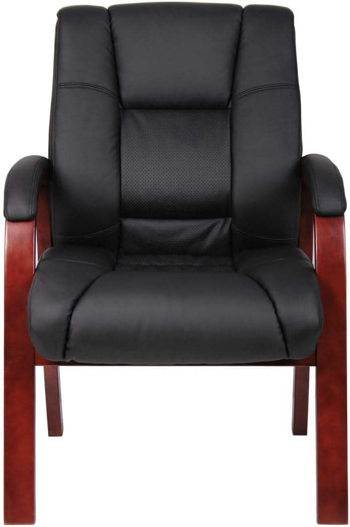 Boss Boss Office Products Mid Back Wood Finished Guest Chairs, Black/Cherry (B8999-C)