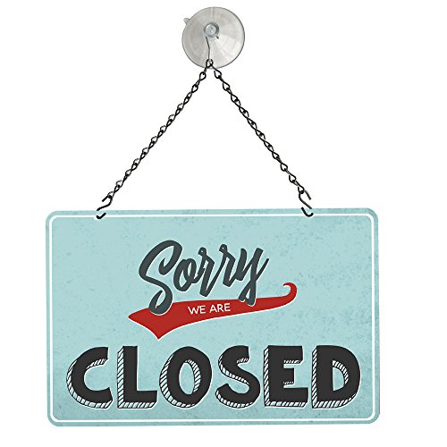 NAHANCO NMSKBLO2 Retro Style Come In We're Open/Closed Metal Hanging Sign Kit, 12”W x 8”H, Blue Wash/Red Accents - Thumbnail 2