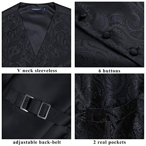 HISDERN Mens Vest Tie Set 3PC Formal Waistcoat Paisley Floral Jacquard Necktie Pocket Square Suit Vests Wedding Party4