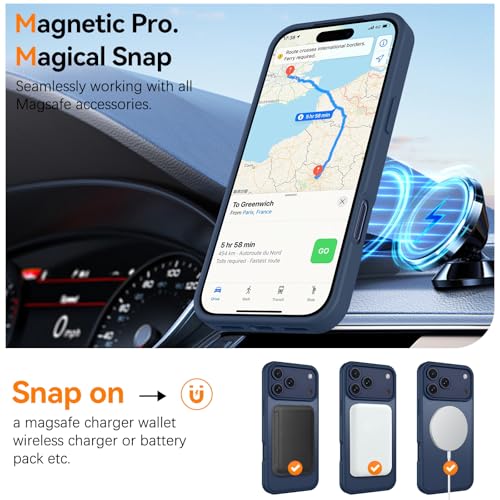 Image of BENTOBEN Magnetic for iPhone 17 Pro Case 6.3 inch 2025, [Compatible with Magsafe] Cute Slim Matte Military Shockproof Drop Protective Bumper Girl Women Men Boy Phone Cover for iPhone 17Pro, Deep Blue