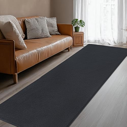 Image of Large Modern Runner Rugs for Living Room Bedroom, 2x8 Feet Dark Grey Ultra Soft Thickened Memory-Foam Indoor Rug, Comfy Aesthetic Solid Minimalist Carpets for Girls Boys Nursery Dorm Home Decor