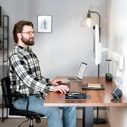 VIVO Premium Aluminum Heavy Duty Monitor Arm for Ultrawide Screens up to 49 inches and 44 lbs, Single Wall Mount, Pneumatic Height, Max VESA 100x100, White, MOUNT-V101G1W - Image 4