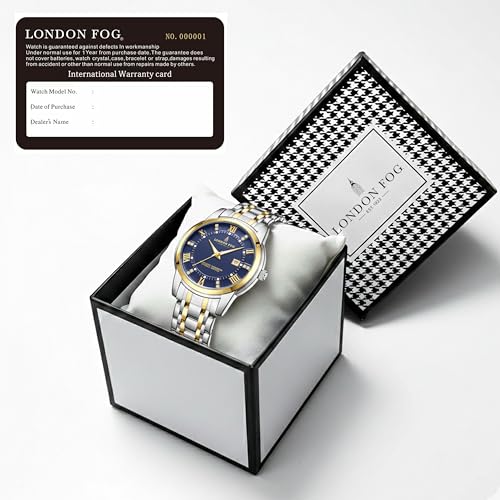 Image of London Fog Regent Collection Analog Quartz Watch for Men with Round Dial and Stainless Steel Strap, Metal Case, Date Display, Luminous Hands & Hour Markers, Water Resistant