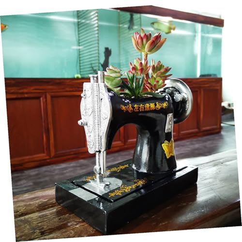 Pot de fleurs machine à coudre en résine noire pour cactus - 7