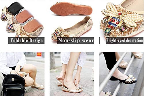 Otamise Womens Foldable Rhinestone Flats Ballet Bling Slip On Loafers 11 #TOP7