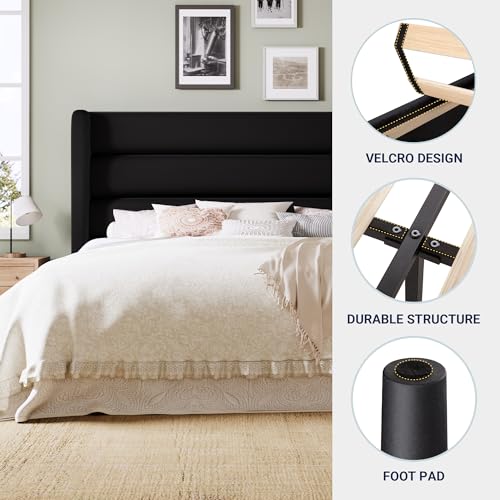 Image of Allewie Queen Size Platform Bed Frame with Velvet Upholstered Wingback Headboard, No Box Spring Needed, Under Bed Storage Space, Strong Wooden Slats, Modern Mattress Foundation, Easy Assembly, Black