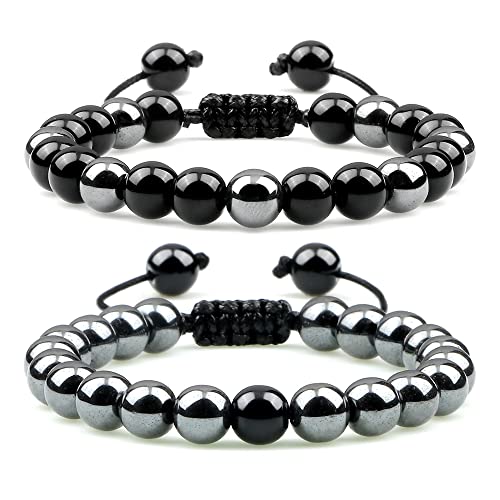 Bracelet hématite et œil de tigre fait main pierre naturelle énergie et équilibre pour couple
