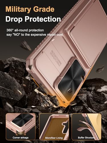 Image of Vihibii for Samsung Galaxy S25 Plus Case Wallet with Card Holder (4 Cards) [RFID Blocking] & Slide Camera Cover, Military Grade Drop Protection, Rugged Back & Silicone Edge Case, 6.7 inch 2025, Rose Gold