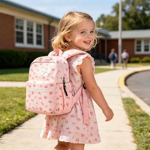 STEAMEDBUN Corduroy Toddler Backpack for Girls Boys 2-4, Kids Preschool Backpack for Kindergarten - Pink Rose — view 2