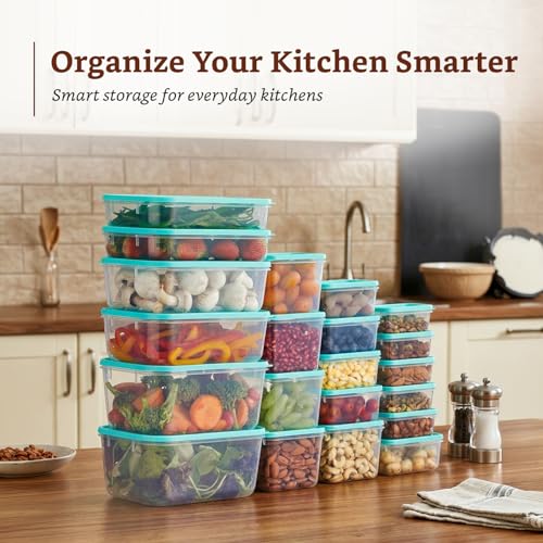 Image of Amazon Brand - Solimo Plastic Container Set with Airtight Lids | BPA-Free | Microwave & Dishwasher Safe | Kitchen Storage Containers | Set of 21