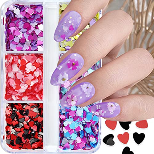 16 Color Heart Nail Art Glitter Love Nail Sequin Valentine's Nail Supplies 3D Holographic Sparky Love Flake Metallic Heart Shaped Design For Women Valentine's Day Decoration Diy Nail (Laser Mult) #TOP6