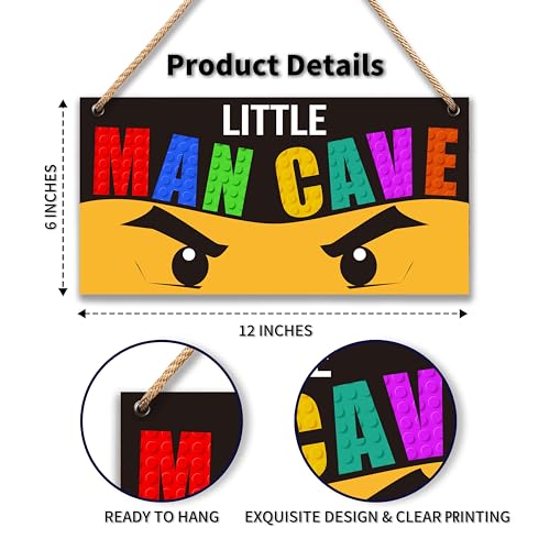 Image of Little Man Cave Ninja Wooden Door Sign for Boys Room Decor | , Boys Decorations for Men Teenager Bedroom Nursery Playroom Wall Art - 6 inchx12 inch -A01