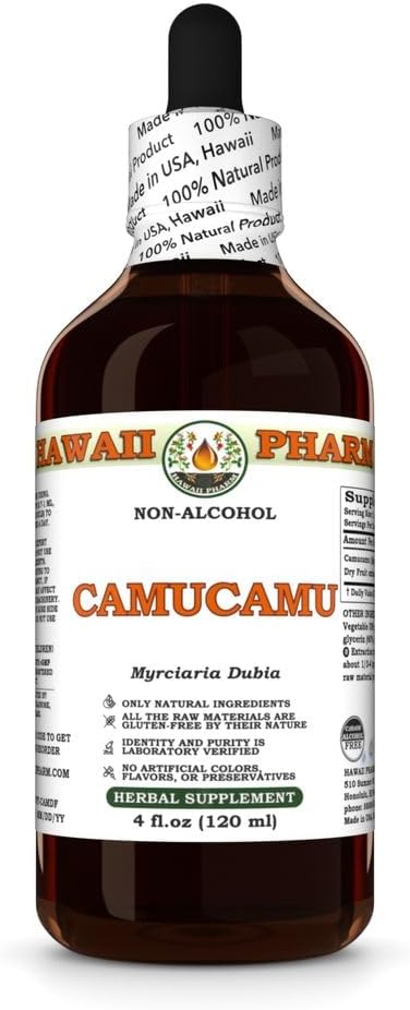 Camucamu (Myrciaria Dubia) Dry Fruit Glycerite, Made in Hawaii, All Natural, Vegan, Lab Tested Alcohol-Free Liquid Extract - 4 fl.oz