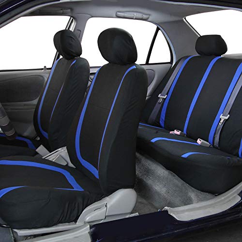Tlh Unique Flat Cloth Automotive Car Seat Covers Full Set, Blue Color Universal Fit W/Interior Accessories Carpet Floor Mats Matching Color For Van, Car, Suv #TOP4
