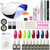 COSCELIA Esmaltes Semipermanentes Kit Profesional Gel 8 Colores Soak Off 10ml Lampara Secadora de Uñas Cura Luz en 3 Modos 36W U-V/LED Base Top Gel Manicura Pedicura Kit