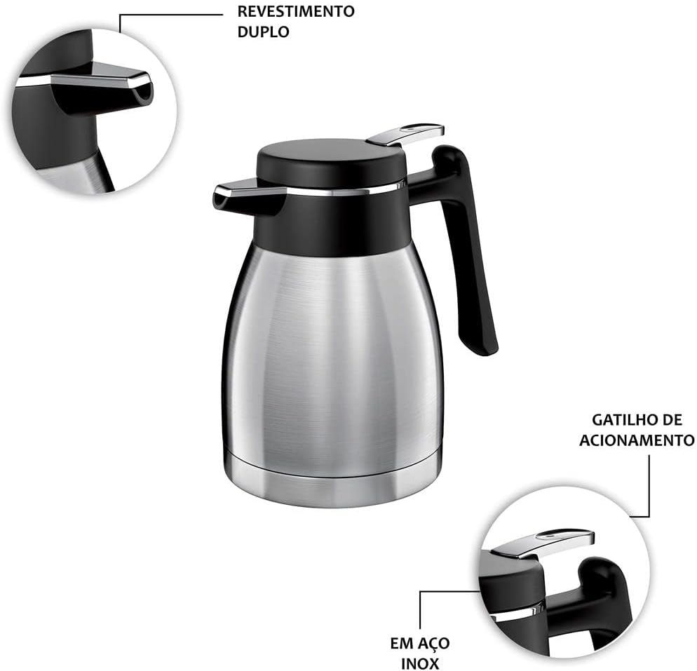 Euro Home - Bule Térmico Quebec 1,2 Litro, Inox, BT5508-IN