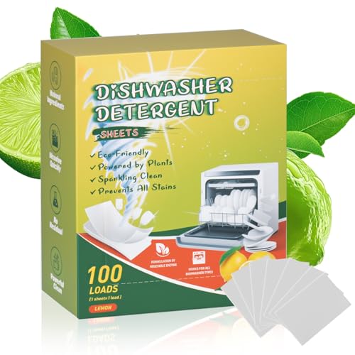 Hojas para lavavajillas, 100 unidades, una limpieza potente, pastillas de repuesto para lavavajillas sin plástico y biodegradables, repuesto para lavavajillas