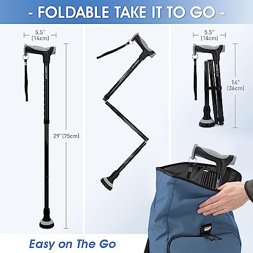 Medicane All Terrain Walking Cane, Adjustable Canes For Men & Women, Comfortable Handle Mobility Daily Living Aid Collapsible Cane For Seniors & Adults Black #TOP5