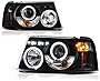For 2001-2011 Ford Ranger Pickup Truck LED Halo Ring Black Bezel Projector Headlight Headlamp Assembly Replacement Pair Driver & Passenger Side Set