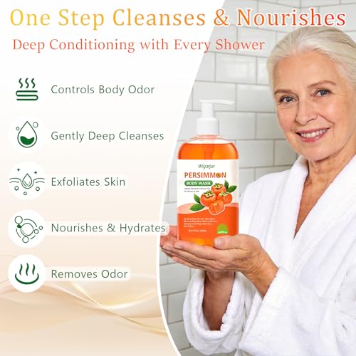 Image of Persimmon Body Wash for Old People Smell, Natural Persimmon Soap Bar | Deep Cleansing Body Odor Control Soap with Tea Tree, Lasting Refreshing Whole Body, Armpit, Feet 16.9 Fl.Oz