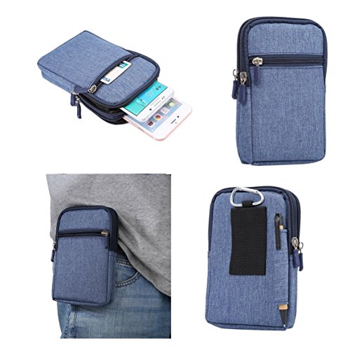 DFV mobile - Universal Multi-Functional Vertical Stripes Pouch Bag Case Zipper Closing Carabiner Compatible avec HTC Desire HD - Blue (17 x 10.5 cm)